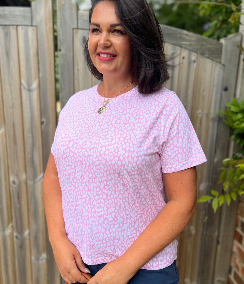 Pink Print Straight Fit Cotton Tee