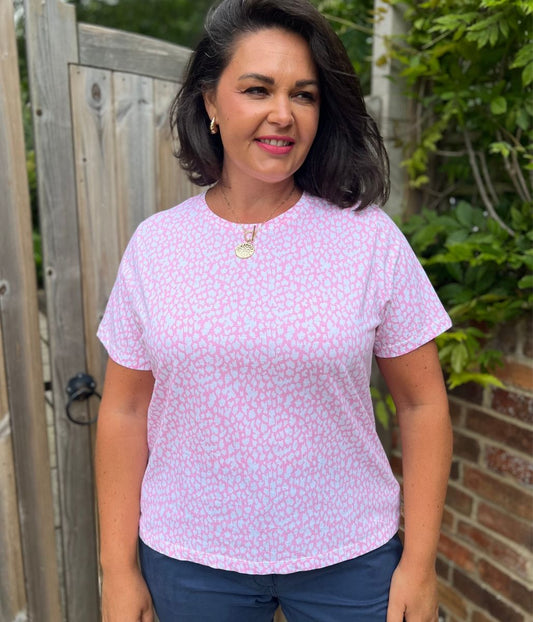 Pink Print Straight Fit Cotton Tee