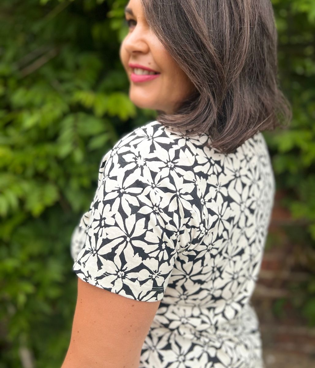 Black Flower Print Straight Fit Cotton Tee