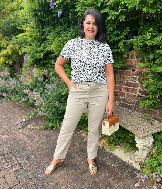 Black Flower Print Straight Fit Cotton Tee