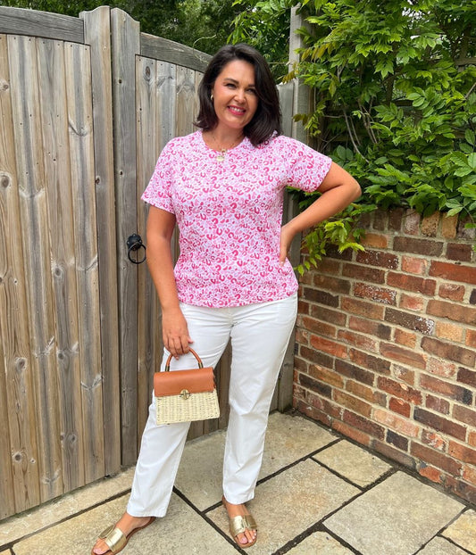 Pink Animal Print Straight Fit Cotton Tee