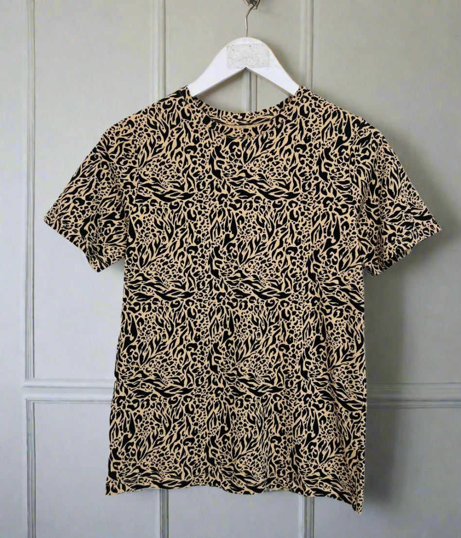 Beige Animal Print Straight Fit Cotton Tee