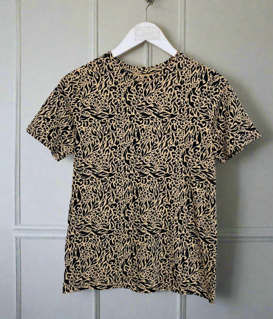 Beige Animal Print Straight Fit Cotton Tee