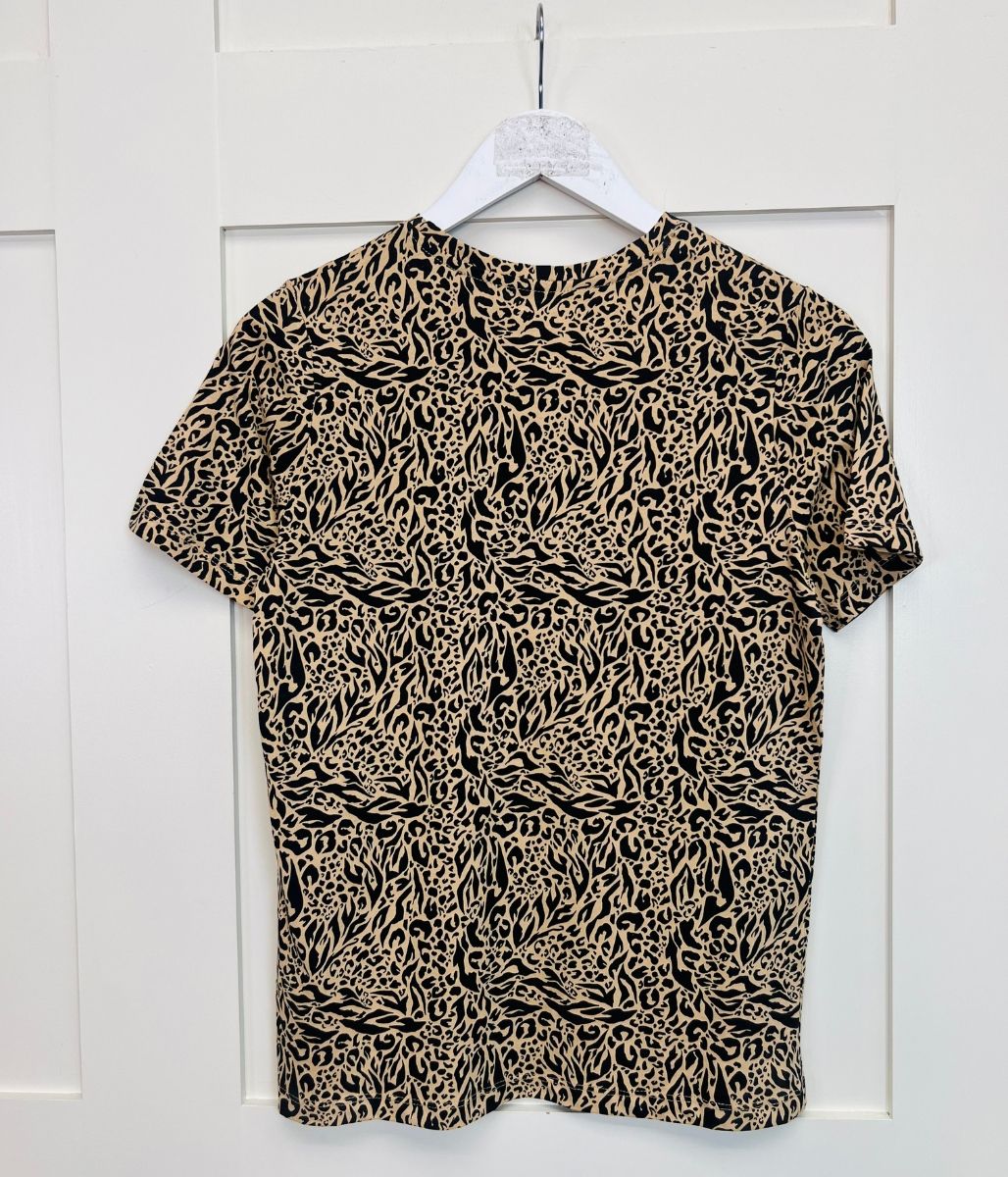 Beige Animal Print Straight Fit Cotton Tee