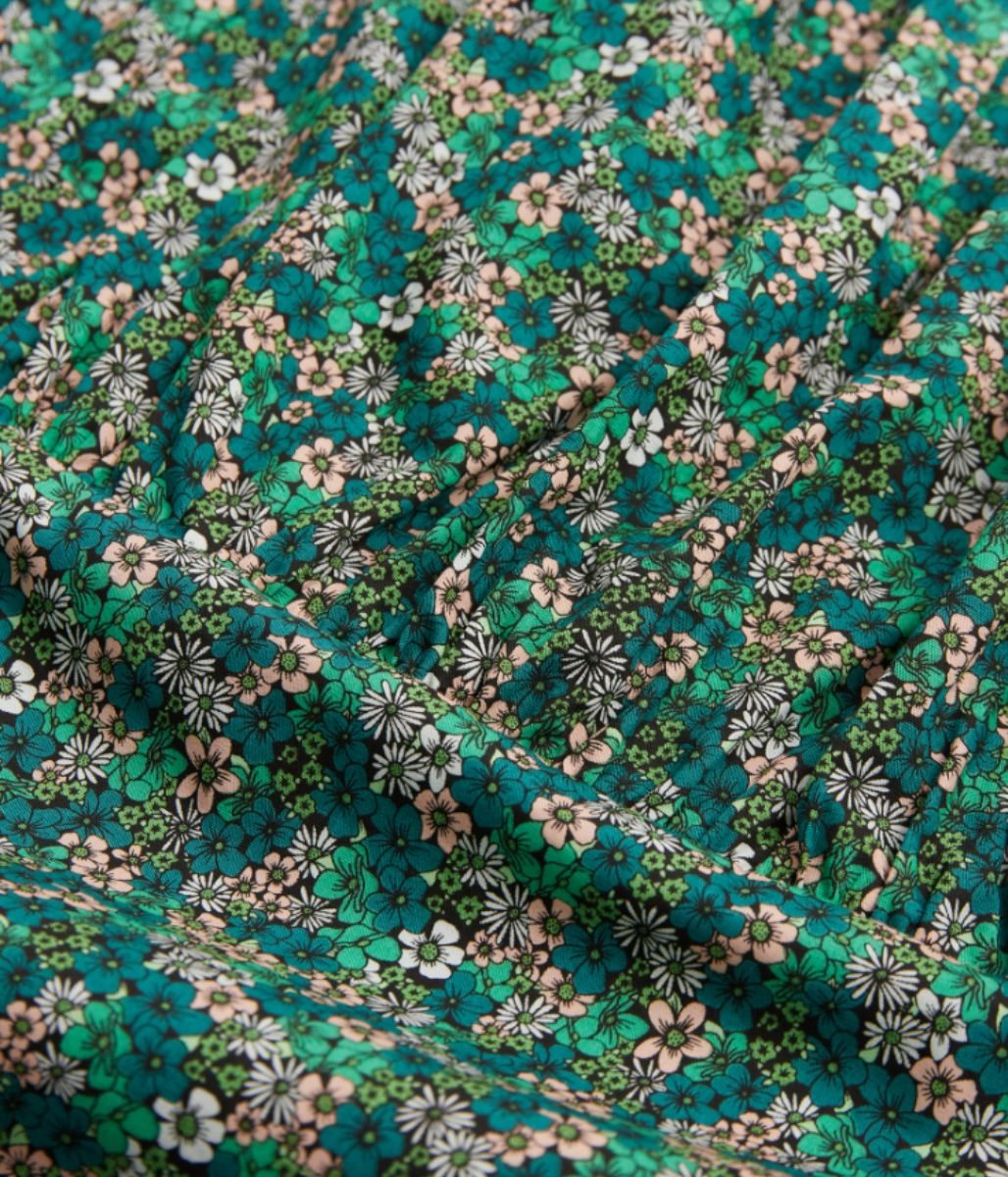 Micro Ditsy Floral Print Green Blouse