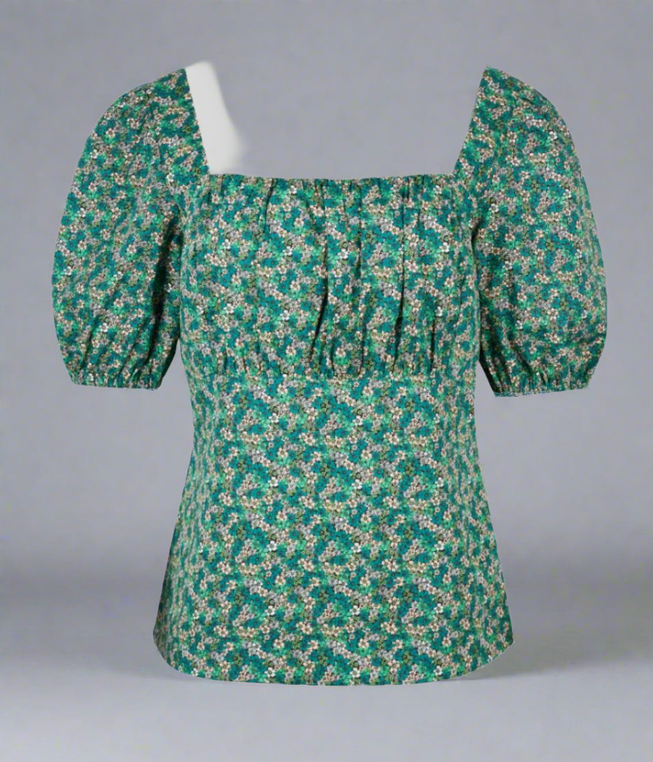 Micro Ditsy Floral Print Green Blouse