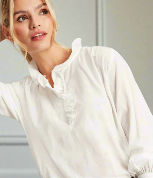 Ex Joules White Melanie Ruffle Blouse