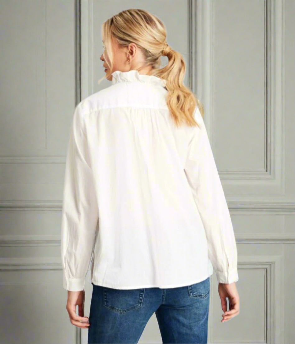 Ex Joules White Melanie Ruffle Blouse