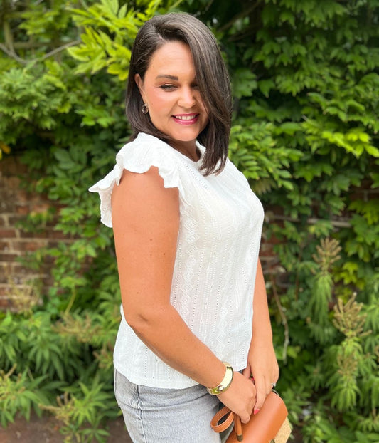 White Frill Sleeve Broderie Anglaise Top