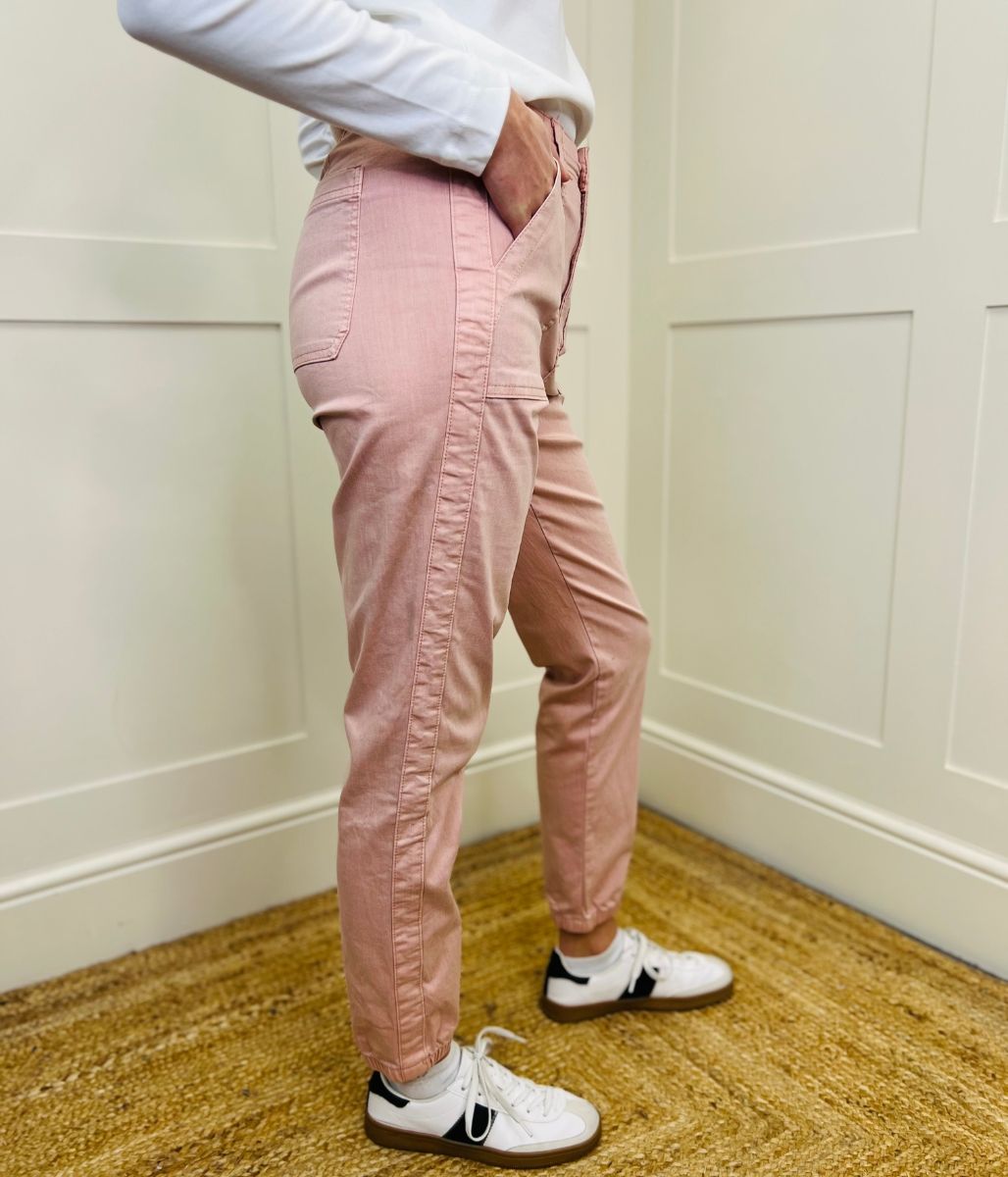 Pink Slim Fit Casual Cuffed Trousers