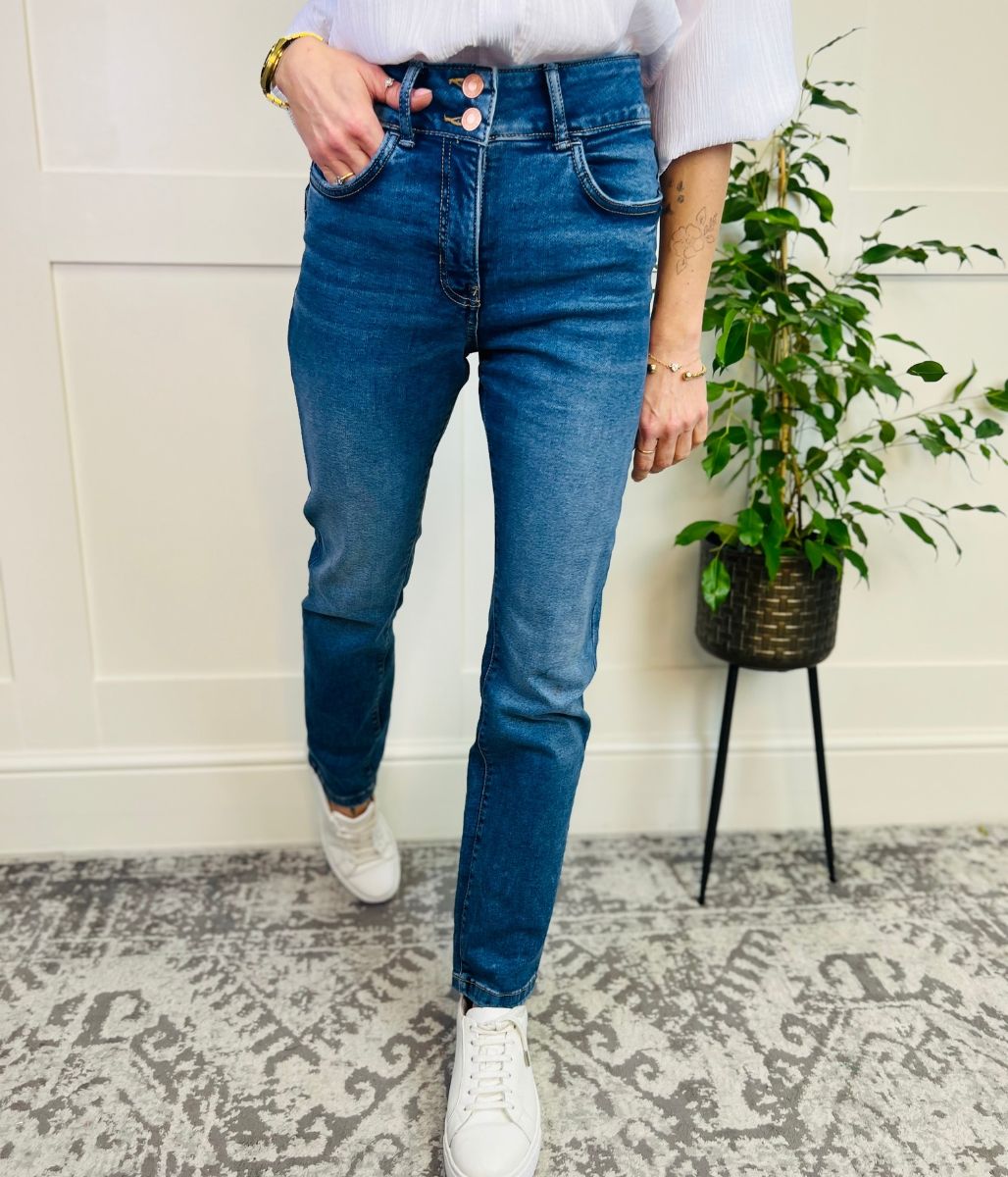 Mid Denim Wash Waist Enhancer Slim Jeans