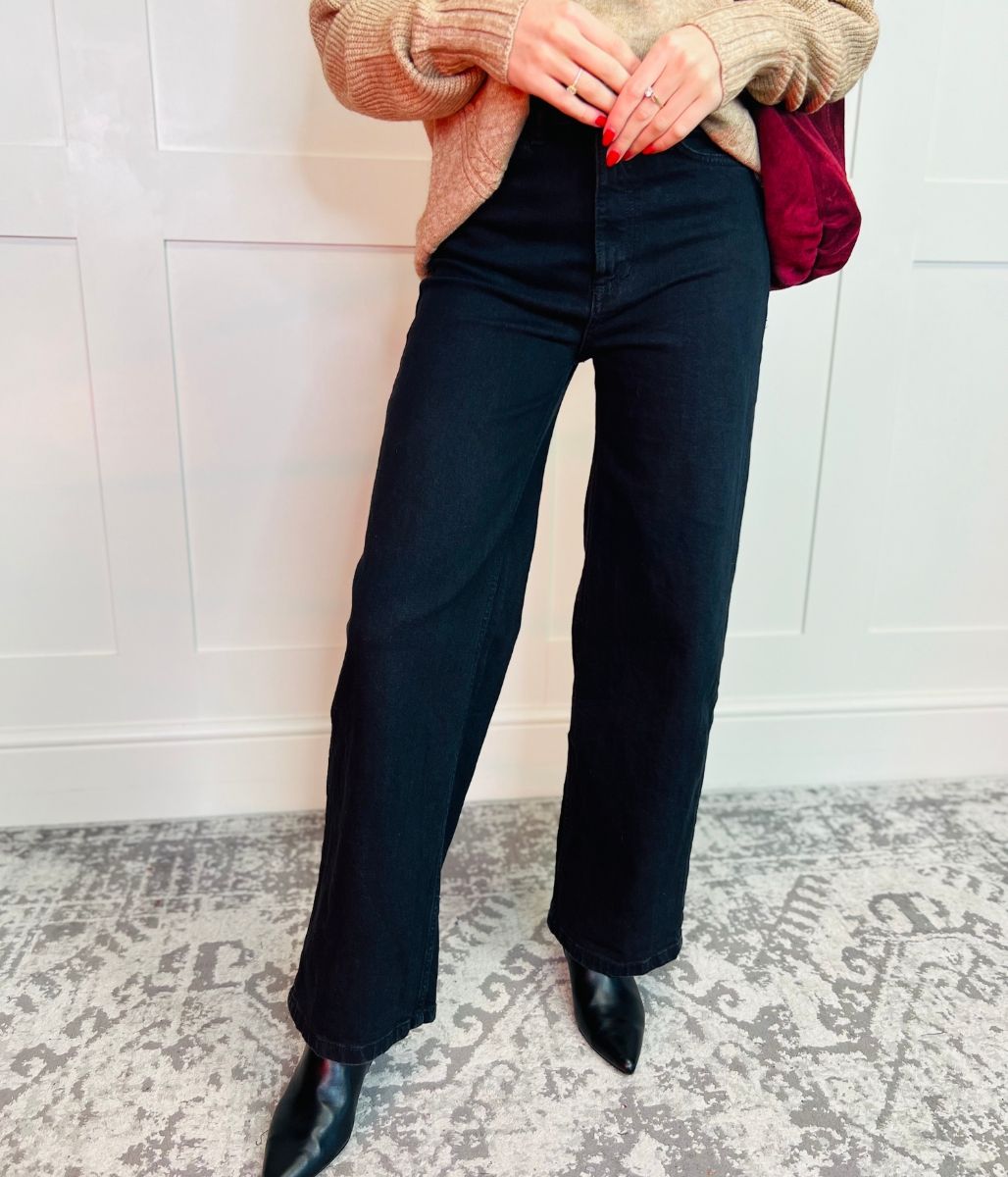 Black Denim Wide Leg Jeans-seconds