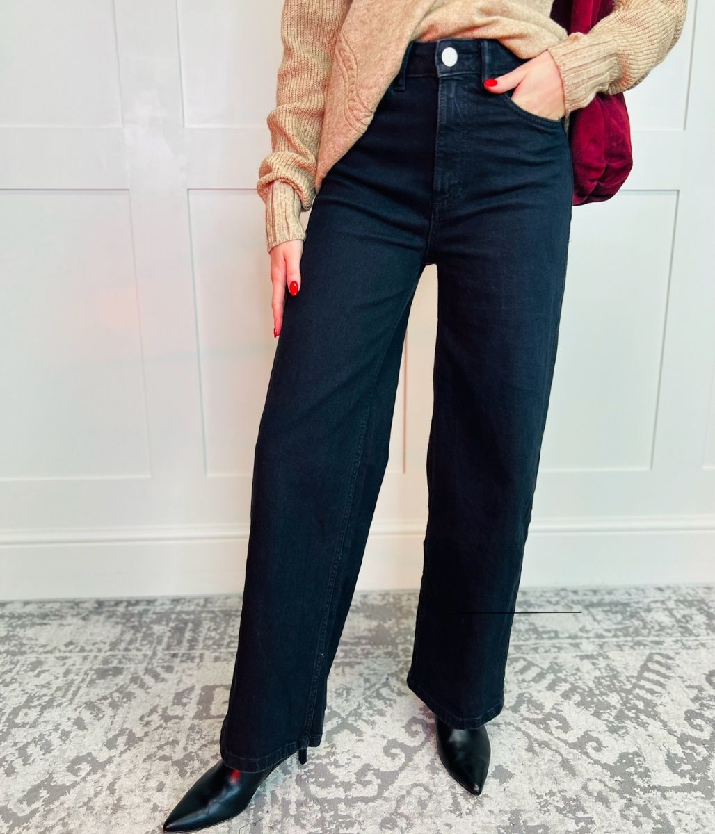 Black Denim Wide Leg Jeans-seconds