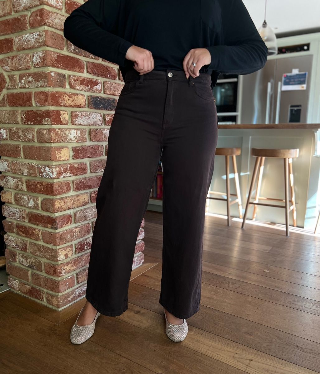 Brown Denim Wide Leg Jeans-seconds