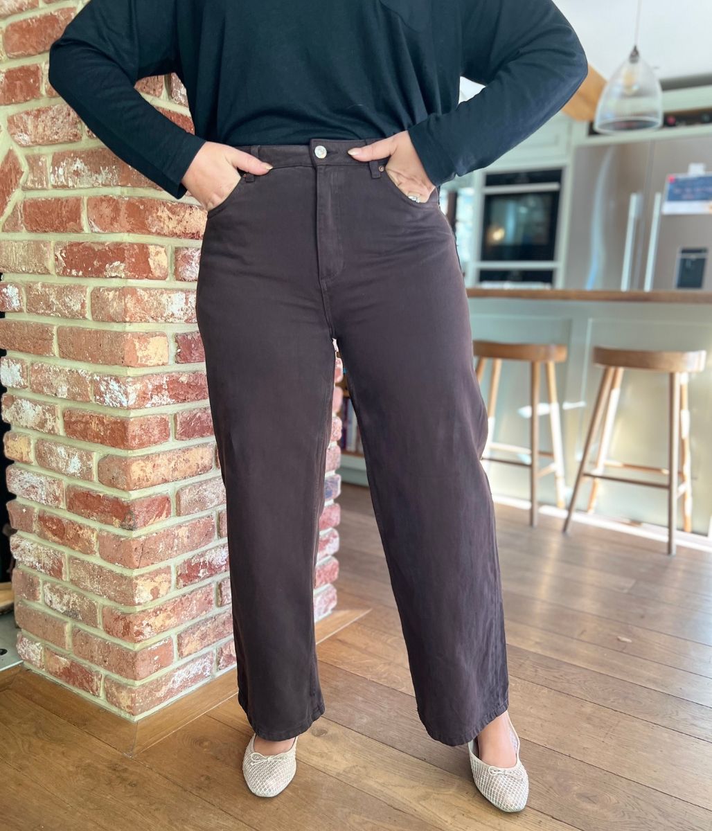 Brown Denim Wide Leg Jeans-seconds