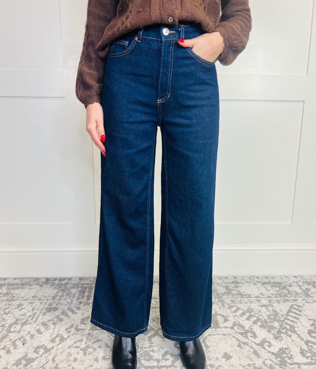 Indigo Denim Wide Leg Jeans-seconds