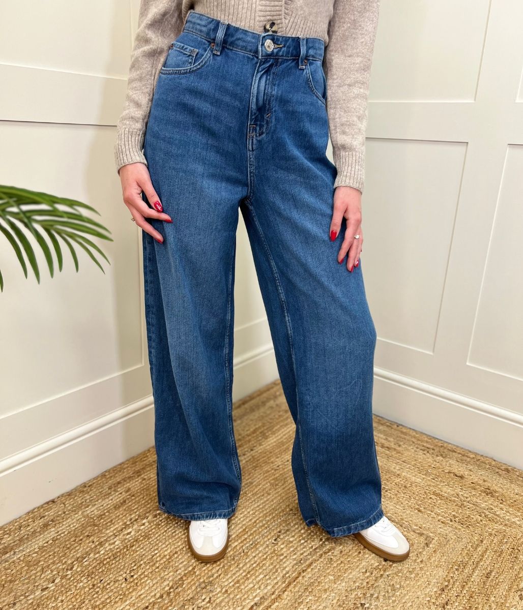 Dark Blue Denim Wide Leg Jeans-seconds