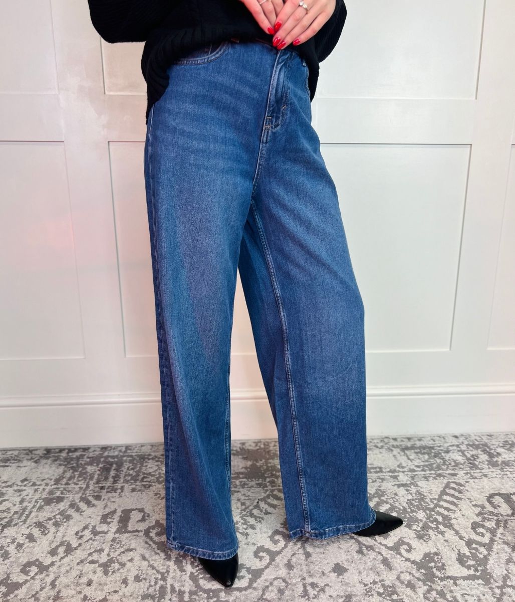 Dark Blue Denim Wide Leg Jeans-seconds