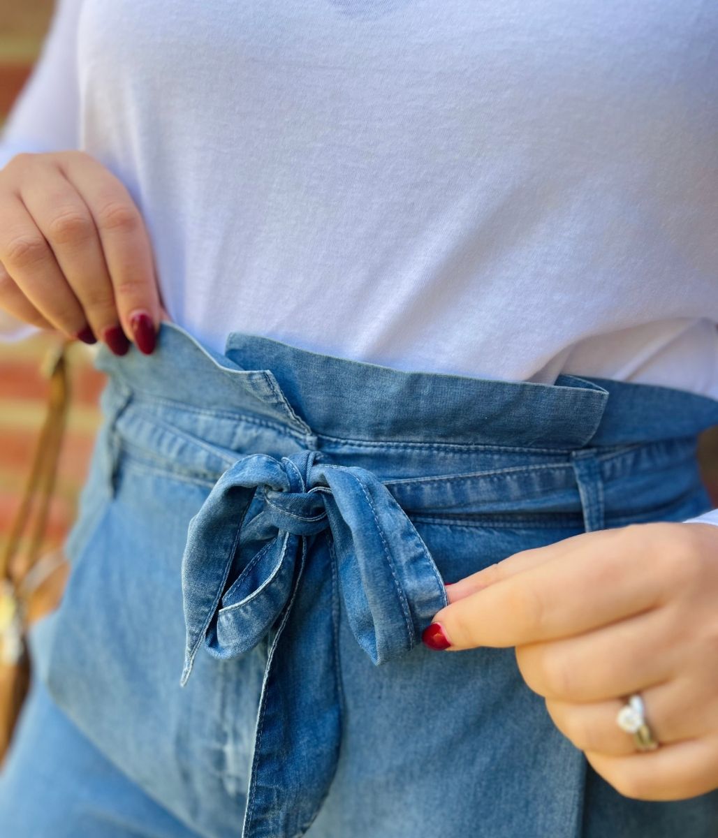 Blue Tencel Wide Leg Cropped Trousers