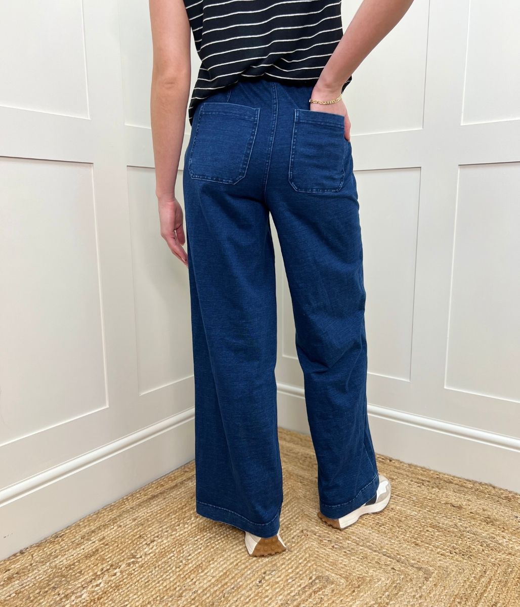 Dark Denim Casual Wide Leg Trousers