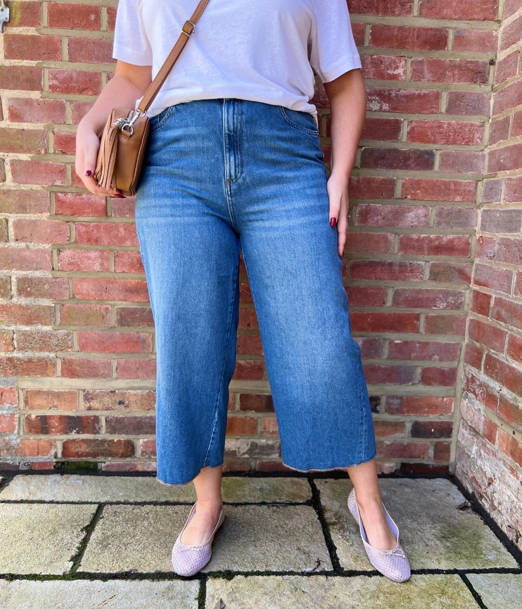 Mid Wash Wide Leg Cropped Jeans