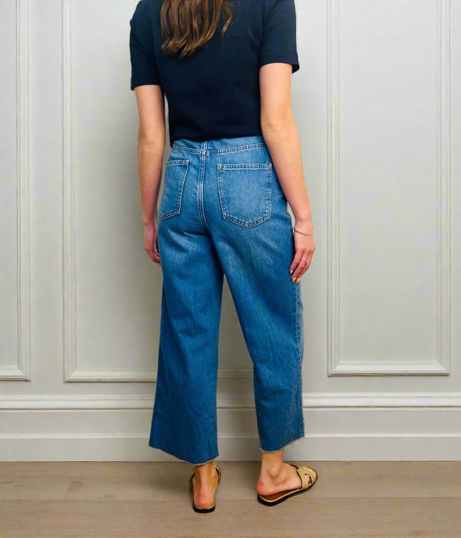 Mid Wash Wide Leg Cropped Jeans