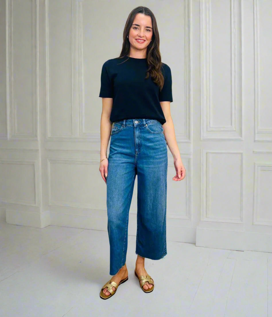 Mid Wash Wide Leg Cropped Jeans