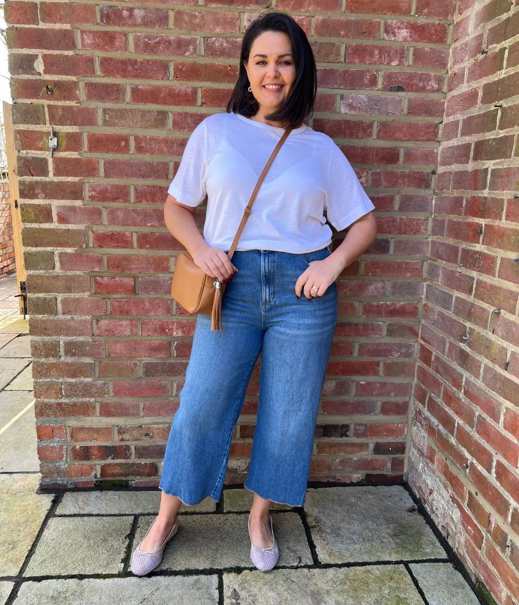 Mid Wash Wide Leg Cropped Jeans