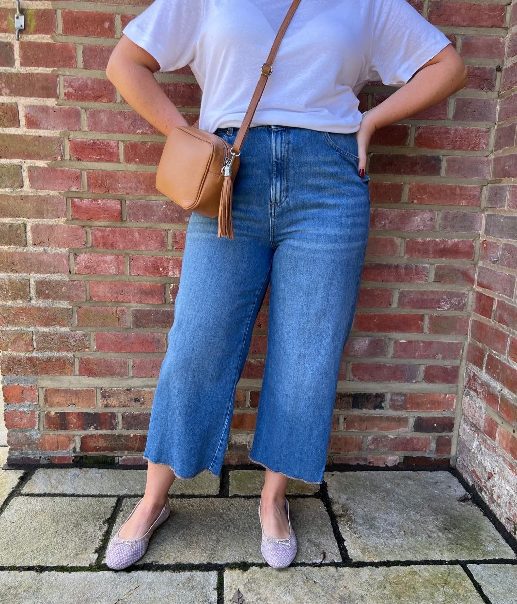 Mid Wash Wide Leg Cropped Jeans