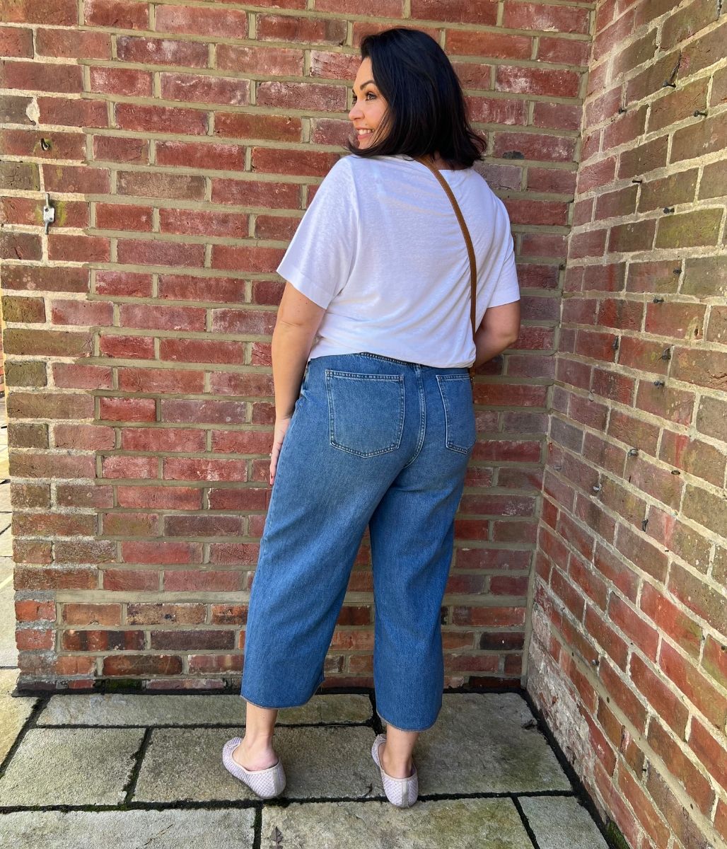 Mid Wash Wide Leg Cropped Jeans
