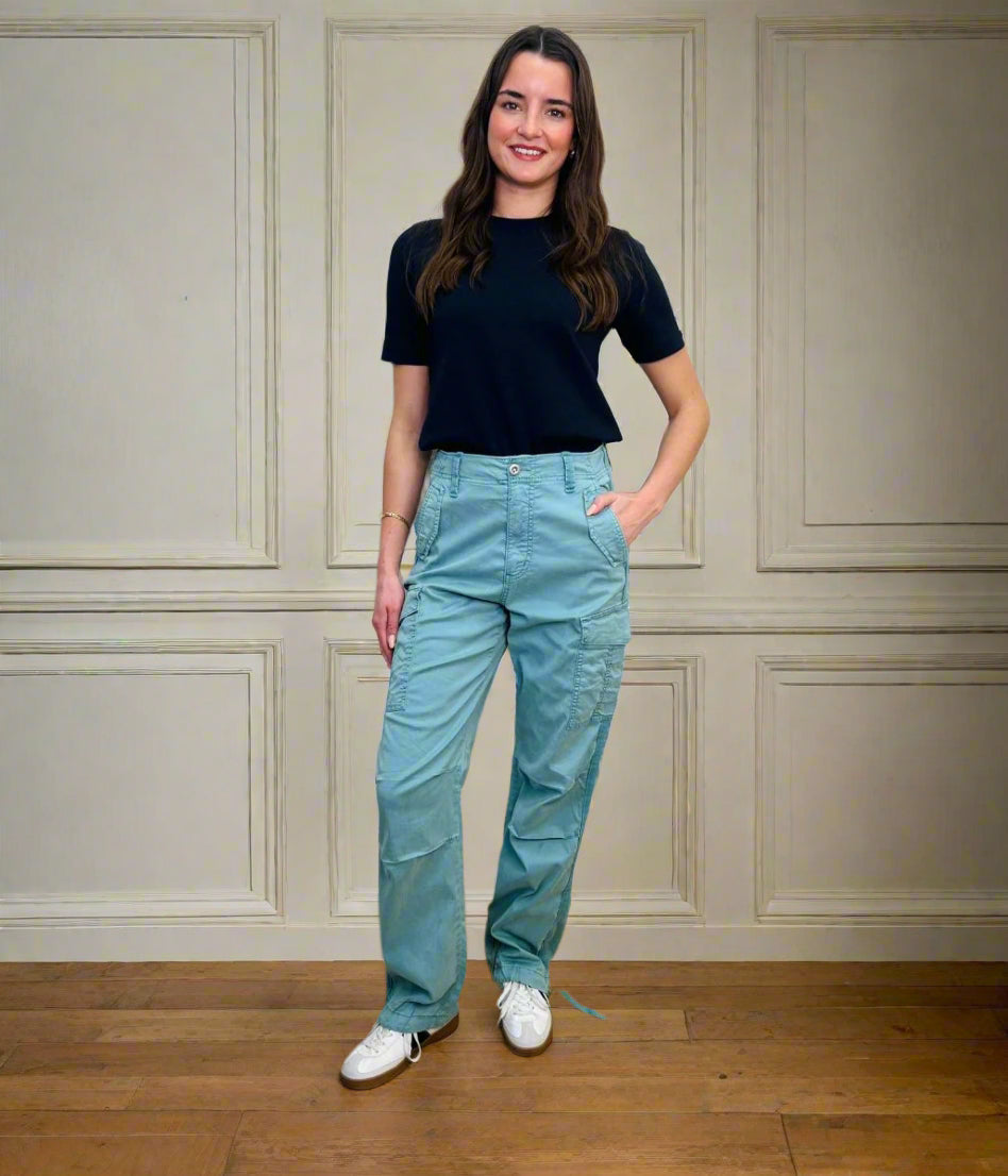 Duck Egg Blue Lyocell Rich Cargo Trousers