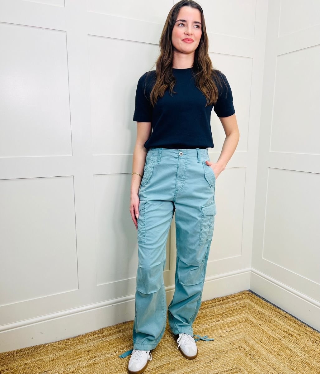 Duck Egg Blue Lyocell Rich Cargo Trousers