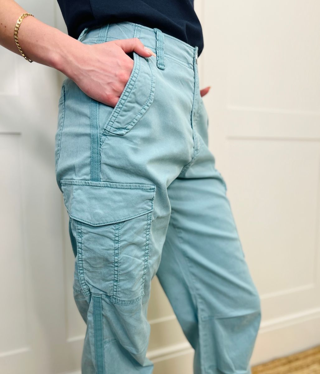 Duck Egg Blue Lyocell Rich Cargo Trousers
