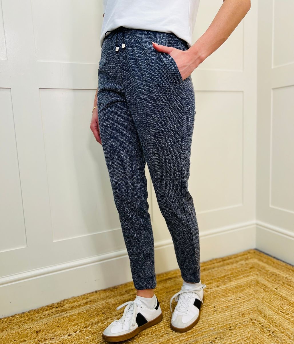 Navy Textured Stretch Trousers
