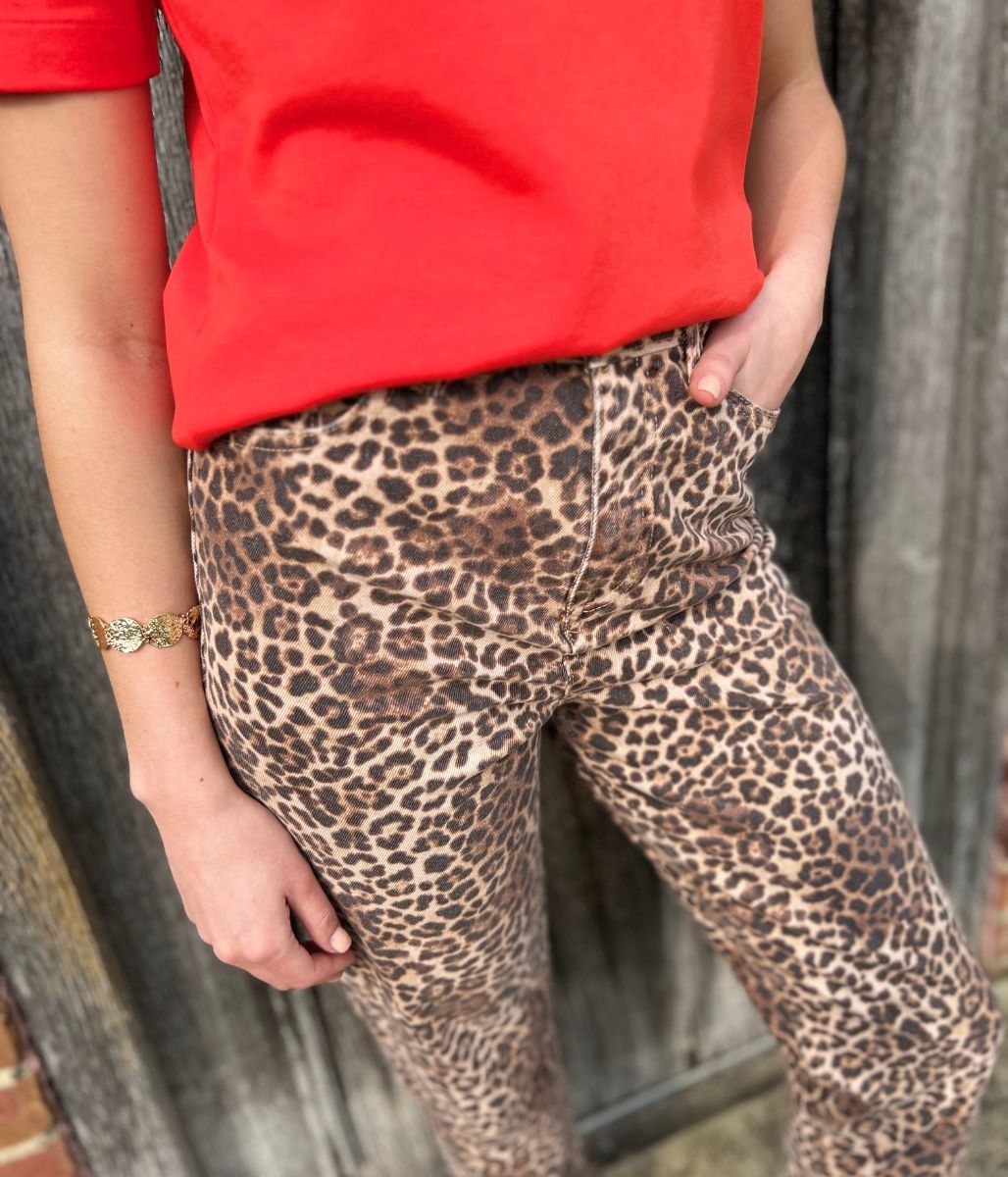 Leopard Print High Rise Straight Leg Jeans
