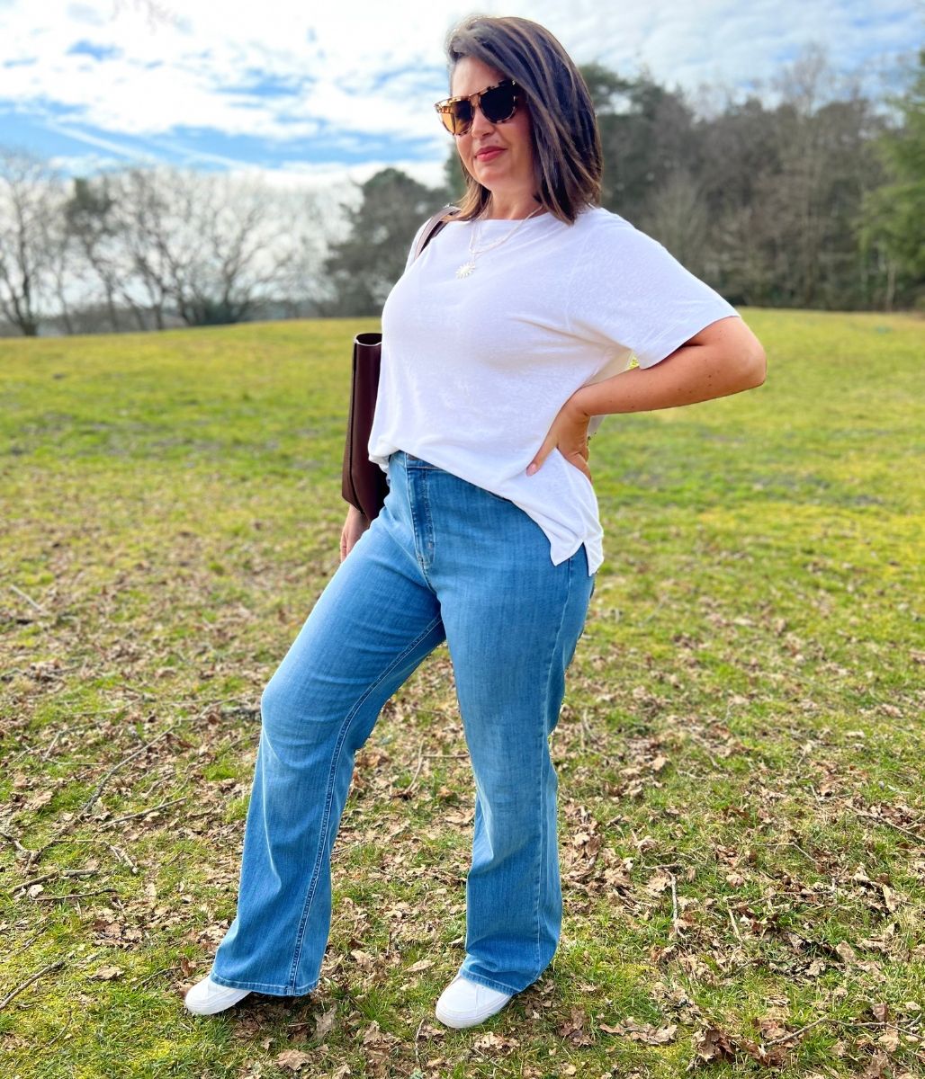 Blue High Waisted Flared Jeans