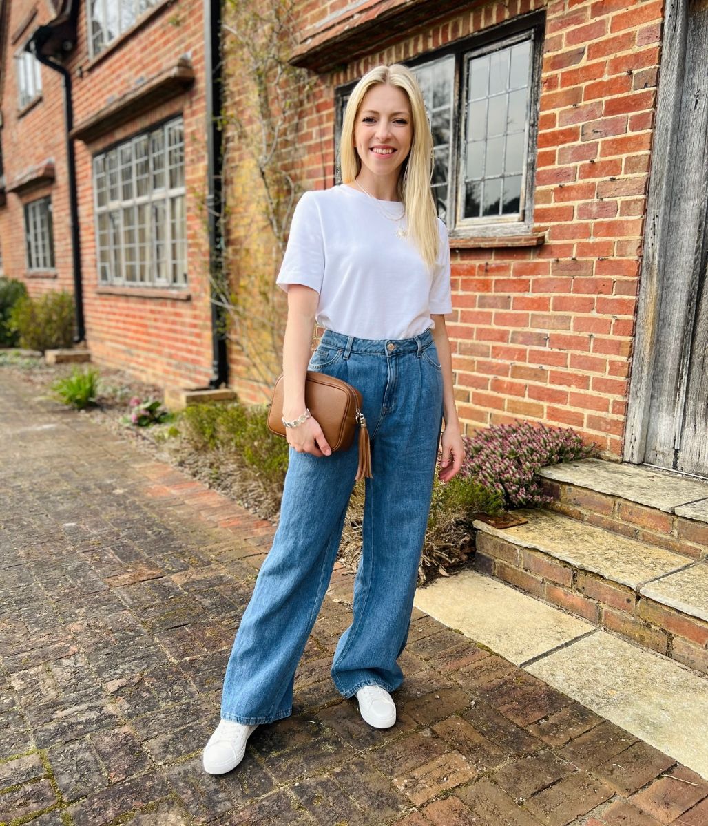 Blue Linen Blend Wide Leg Jeans