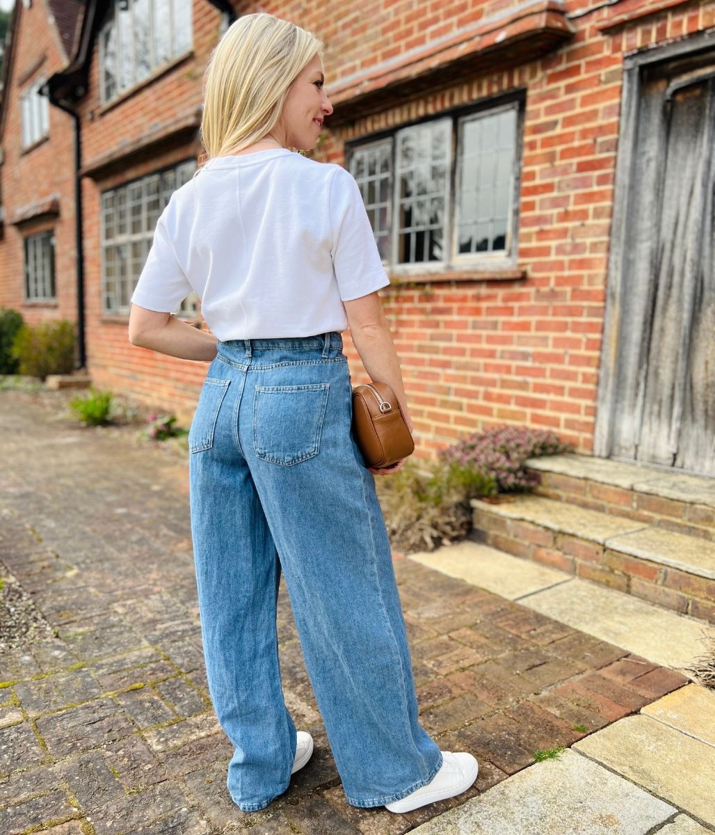 Blue Linen Blend Wide Leg Jeans