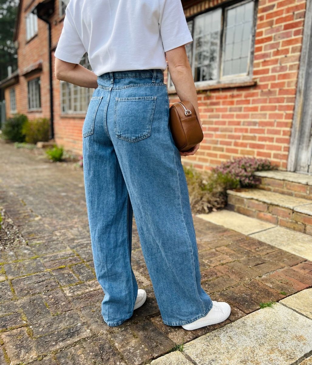 Blue Linen Blend Wide Leg Jeans