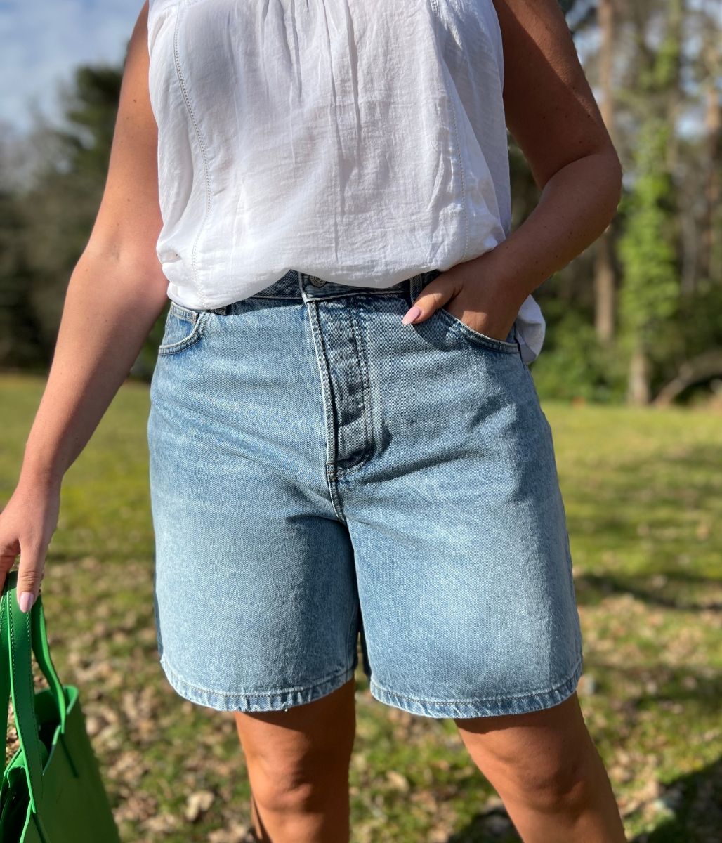 Light Wash High Rise Denim Shorts