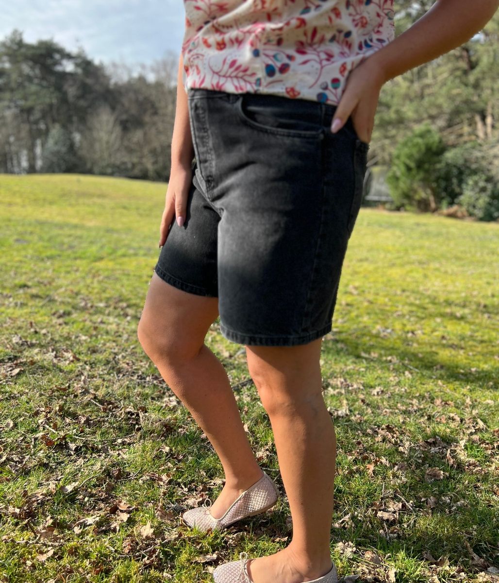 Charcoal High Rise Denim Shorts