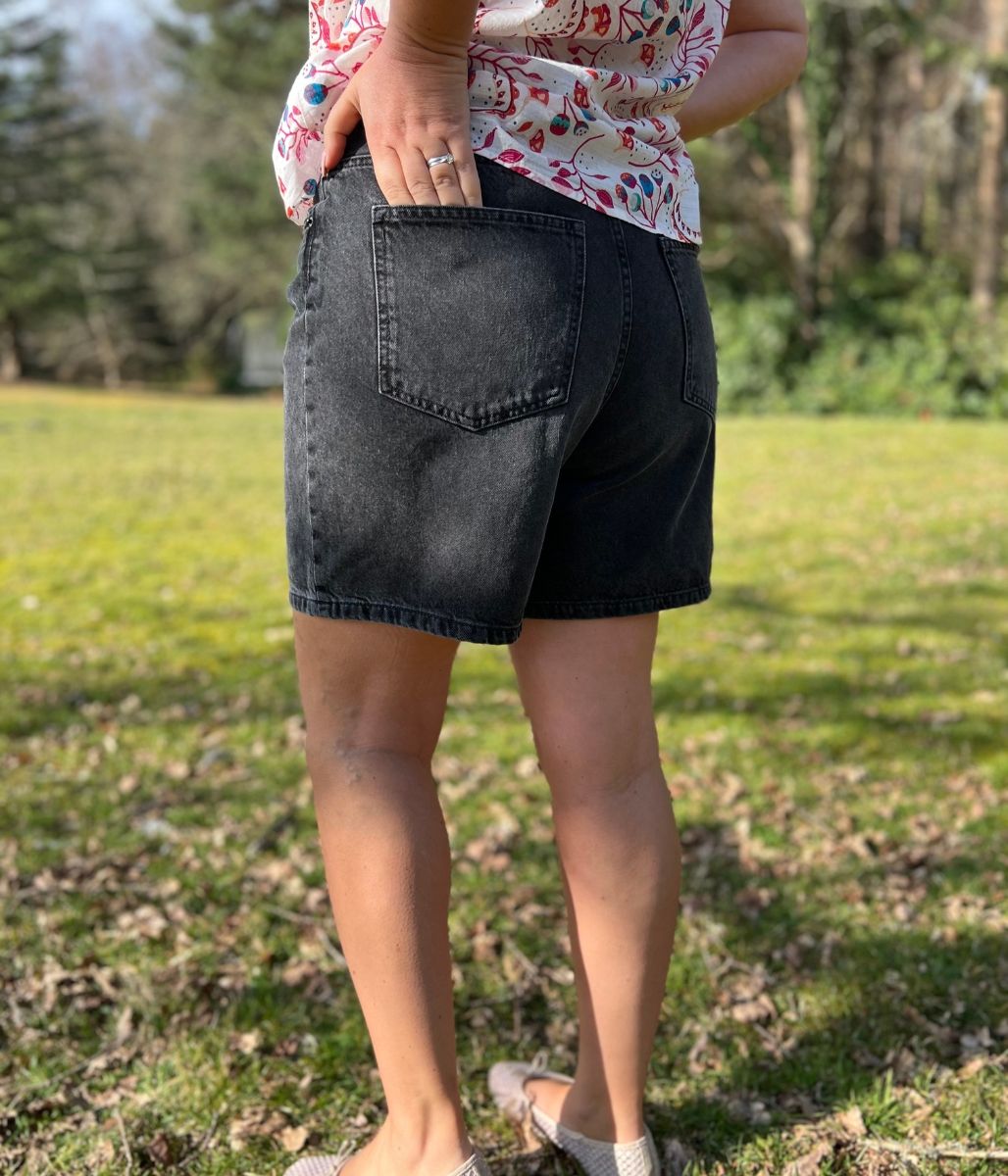 Charcoal High Rise Denim Shorts