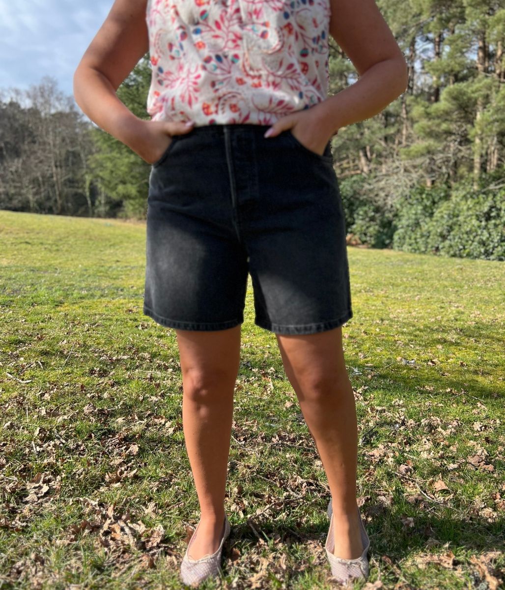 Charcoal High Rise Denim Shorts