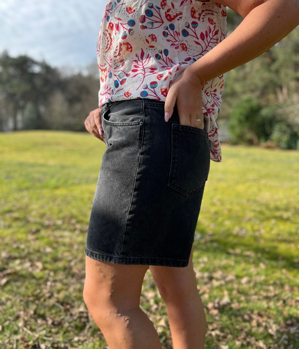 Charcoal High Rise Denim Shorts