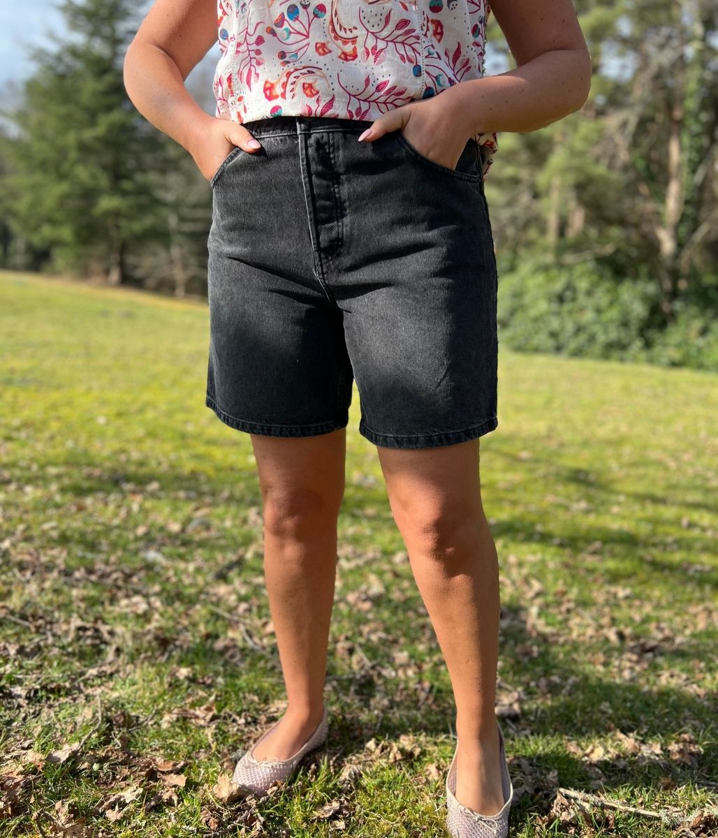 Charcoal High Rise Denim Shorts