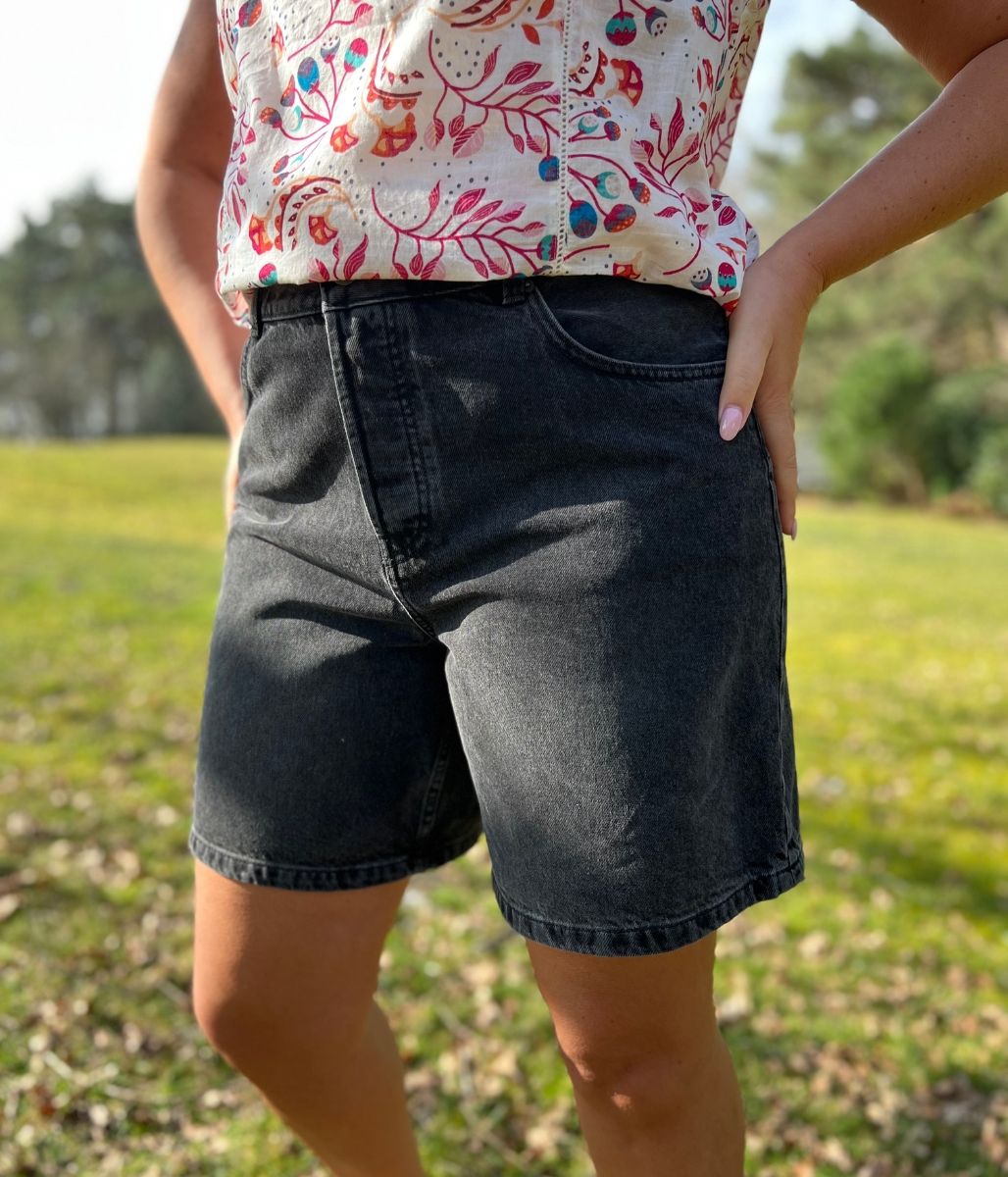 Charcoal High Rise Denim Shorts