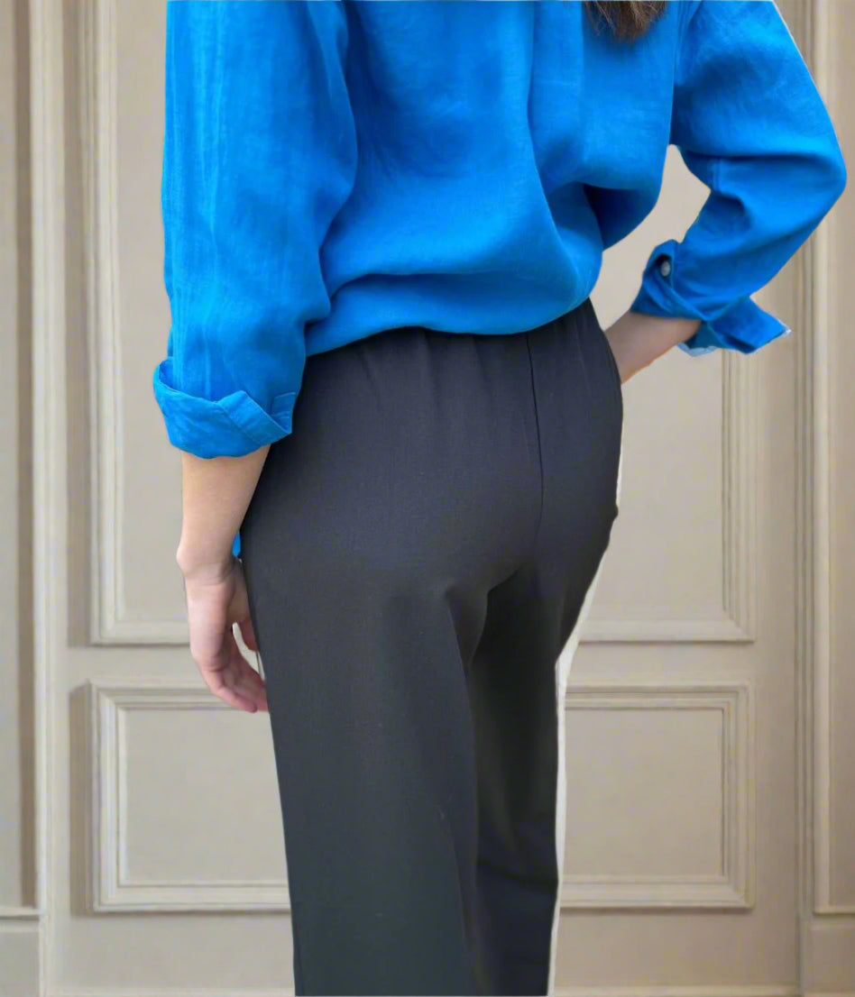 Black Wide Leg Drawstring Trousers
