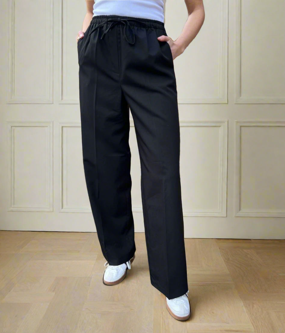 Black Wide Leg Drawstring Trousers
