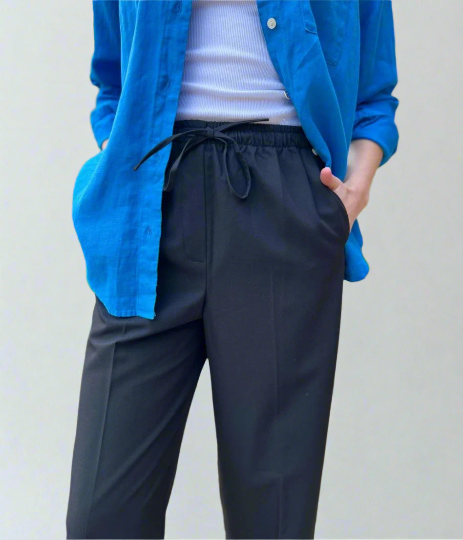 Black Wide Leg Drawstring Trousers
