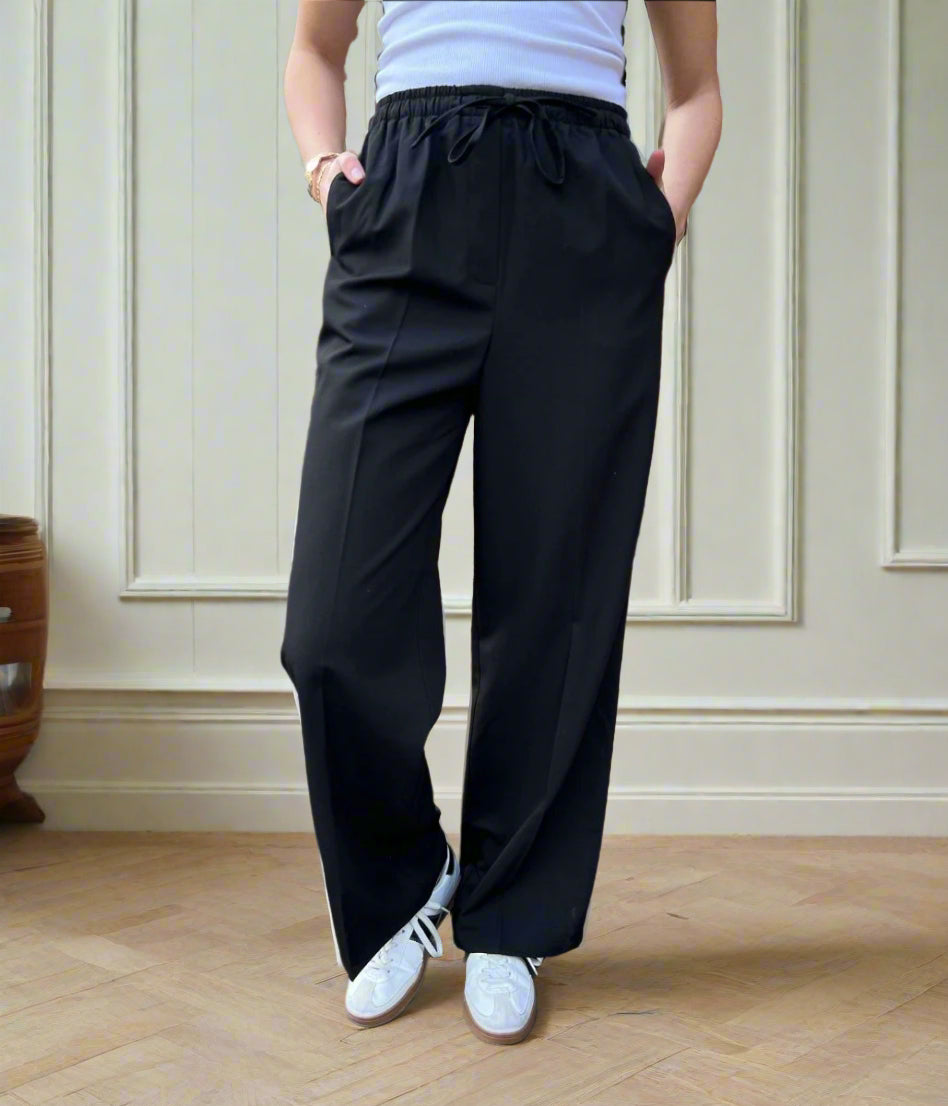 Black Wide Leg Drawstring Trousers